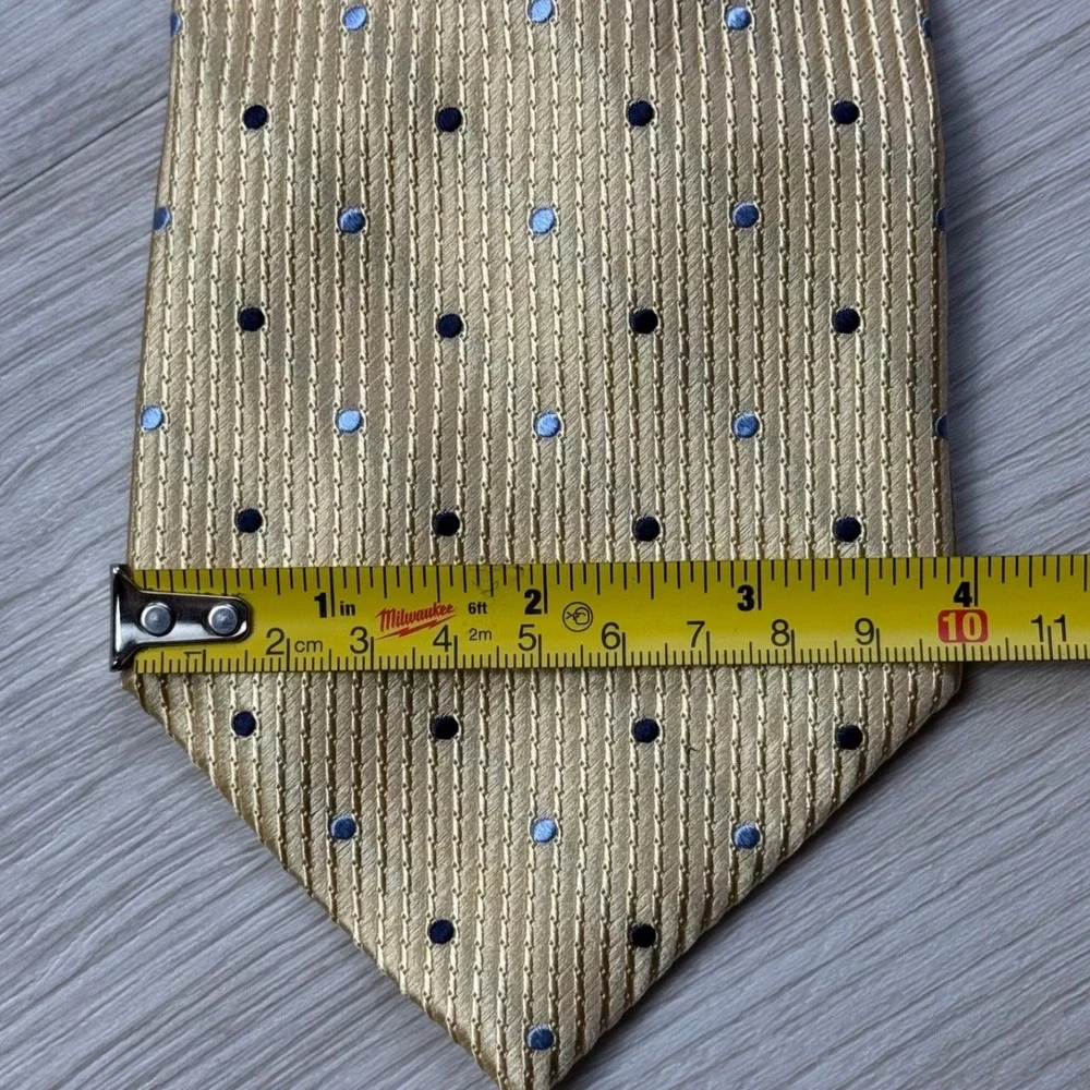 Tasso Elba Mens Gold  Blue Polka Dot Silk NeckTie‎ Handmade Formal Attire
